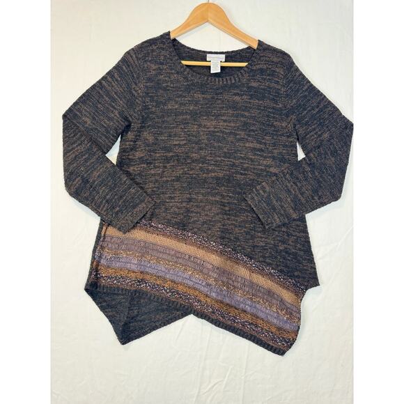 Soft Surroundings Women Petite M Asymmetric Wool‎ Blend Long Brown Sweater Tunic - Picture 2 of 6